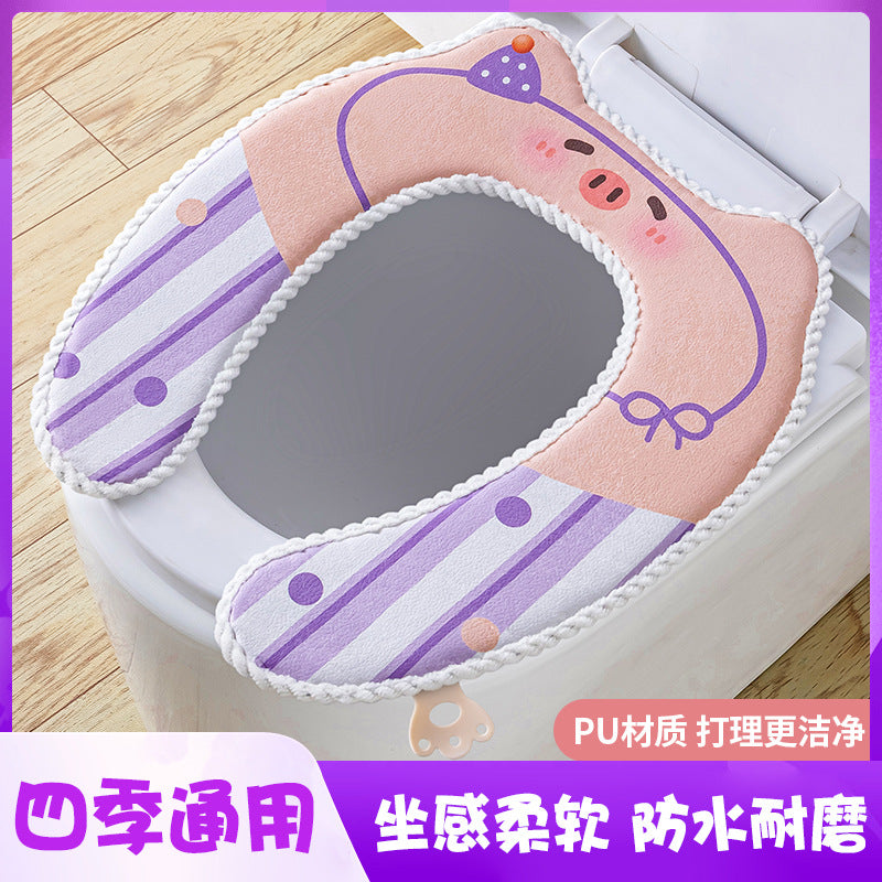 Waterproof PU Toilet Seat Cushion with Adhesive Fastener, Thickened and Washable
