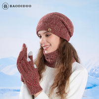 Winter Knit Beanie Hat Scarf and Gloves Set for Men and Women, Outdoor Cycling Warm Ear Protection