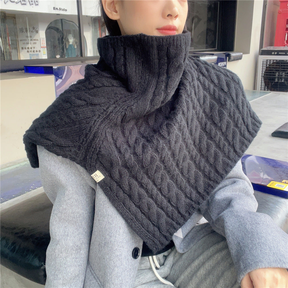 Women's Knitted High-Neck Slit Poncho Shawl for Autumn/Winter
