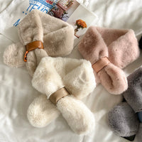 Plush Cross Scarf for Women, Korean Style Sweet Warm Neck Warmer for Winter
