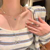 Summer Beach Vibe Blue Zircon Starfish Layered Necklace for Women