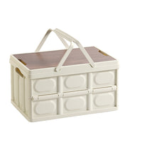 Portable Collapsible Outdoor Storage Box with Wooden Lid and Handle for Camping, Picnics, and Car Organization