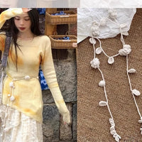 Rose Flower Knitted Crochet Waist Chain Necklace Belt for Women Fashion Accessory