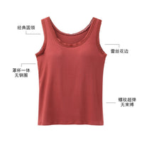 Women's Padded Lace Trim Camisole with Built-in Bra, Breathable Anti-Exposure Tank Top