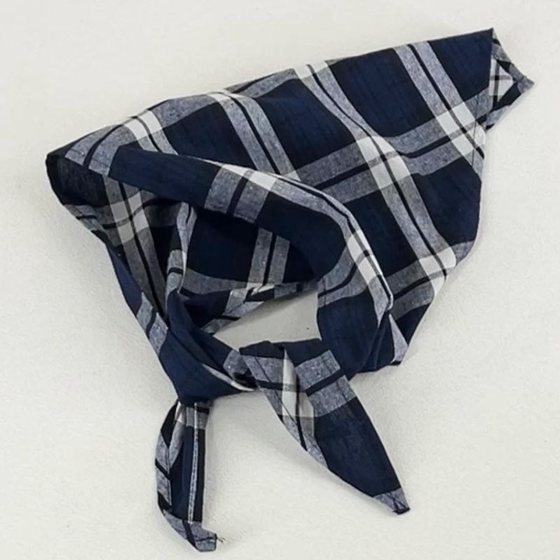 Japanese Style Plaid Color Block Scarf Small Necktie Retro Shawl Headscarf for Women