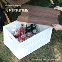 Foldable Outdoor Camping Storage Box with Wooden Lid, Picnic Table, Car Trunk Organizer, Home Storage Bin