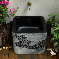 Outdoor Vintage Chinese Style Mop Sink for Garden Patio Balcony, Artificial Stone Utility Sink