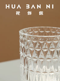 European Style Vintage Embossed Glass Tall Vase for Hydroponic Flowers and Table Decor