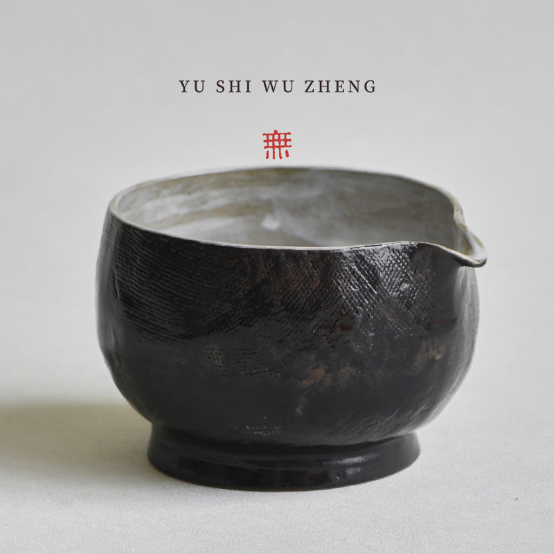 Wabi-Sabi Glazed Ceramic Matcha Bowl with Textured Finish and Eagle Beak Spout