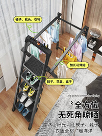Foldable Telescopic Ladder with Drying Rack, Multi-functional Aluminum Alloy A-Frame Ladder for Home Indoor/Outdoor Use