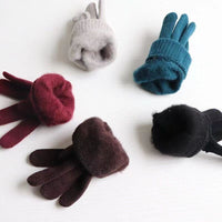 Unisex Solid Color Knitted Gloves for Winter - Warm, Thick, Fleece-Lined, Stretchy Five-Finger Gloves