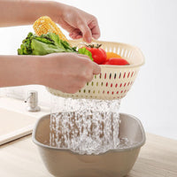 Double-Layer Kitchen Strainer Basket Set for Washing Fruits and Vegetables