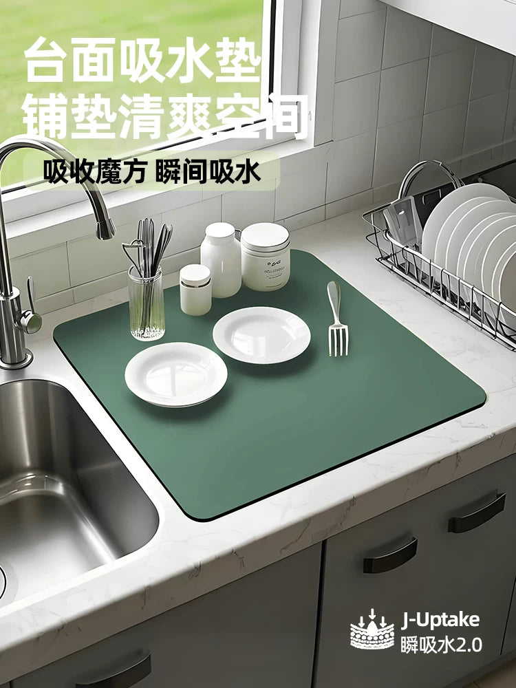 Kitchen Dish Drying Mat Super Absorbent Diatomaceous Earth Silicone Sink Countertop Multipurpose Mat for Pots and Planters