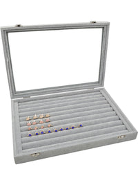 Velvet Jewelry Storage Box for Rings Necklaces Pendants Bracelets Watches Earrings, Large Capacity Dustproof Display Case