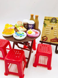 Miniature Dollhouse Dining Table and Chair Set, Foldable Simulation Food Play Model