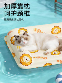 Pet Cooling Mat with Neck Support for Cats and Dogs, Summer Sleep Pad, Ice Silk Kennel, Cooling Artifact