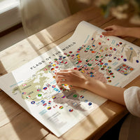 Educational World Map with Flags for Kids - English Learning Wall Art