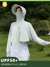 Women's UV Protection Shawl with Wide Brim Hood and Integrated Sleeves for Summer Cycling and Driving