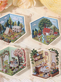 Miniature Embroidered Patchwork Scene Stickers for DIY Crafting