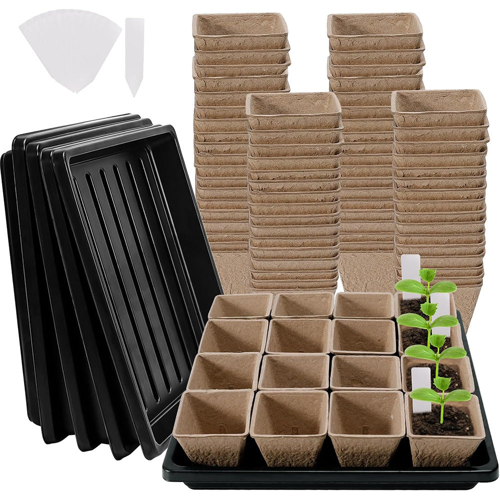 Biodegradable Seed Starter Kit with Peat Pots, Trays, and Plant Labels for Garden Seedling Propagation