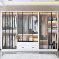 Modern Minimalist Sliding Door Wardrobe for Home Bedroom, Light Luxury Small Apartment Combination Glass Door Cloakroom Closet