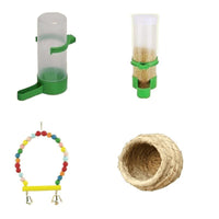 Bird Cage Accessories Set for Parakeets and Cockatiels - Colorful Swing, Small Water Dispenser, and Feeder
