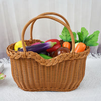 Hand-Woven Rattan Style Picnic Basket with Handle, Rectangular Fruit and Vegetable Storage Basket for Outdoor Use