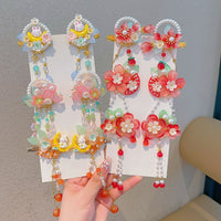 Girls' Chinese Style Hanfu Hair Clips with Tassels and Glazed Ornaments