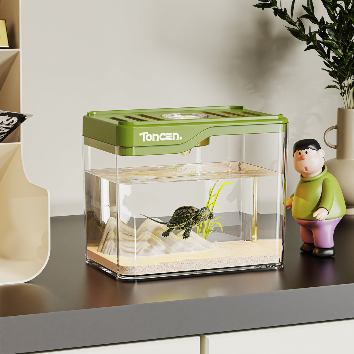 Betta Fish Tank, Desktop Small Aquarium with Optional LED Light, Creative Goldfish Bowl for Living Room