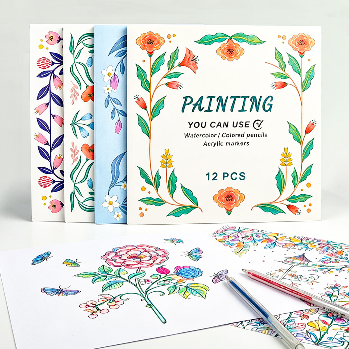 12-Page Creative DIY Coloring Book for Students, Opaque Drawing Book, Mystery Garden Theme