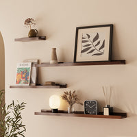Solid Wood Wall Shelf Floating Wall-Mounted Storage Shelf for Living Room, Books, and Decor