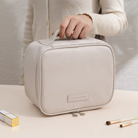 Portable PU Leather Cosmetic Bag with Handle, Large Capacity Travel Toiletry Organizer