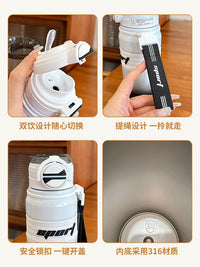 Large Capacity Insulated Water Bottle for Men, Sports & Fitness Portable Straw Cup, Dual-Drink Design for Students