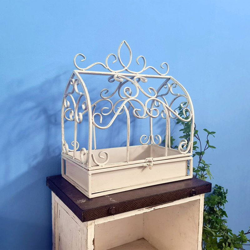 American Retro Outdoor Rust-Proof Iron Birdcage Tray Plant Stand for Patio Balcony Garden Wedding Decor