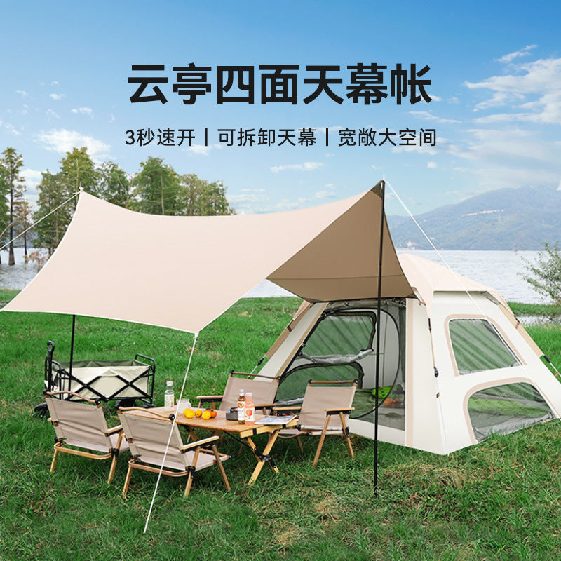 Automatic Pop-Up Camping Tent with Sunshade for 3-5 People, Waterproof UV Protection