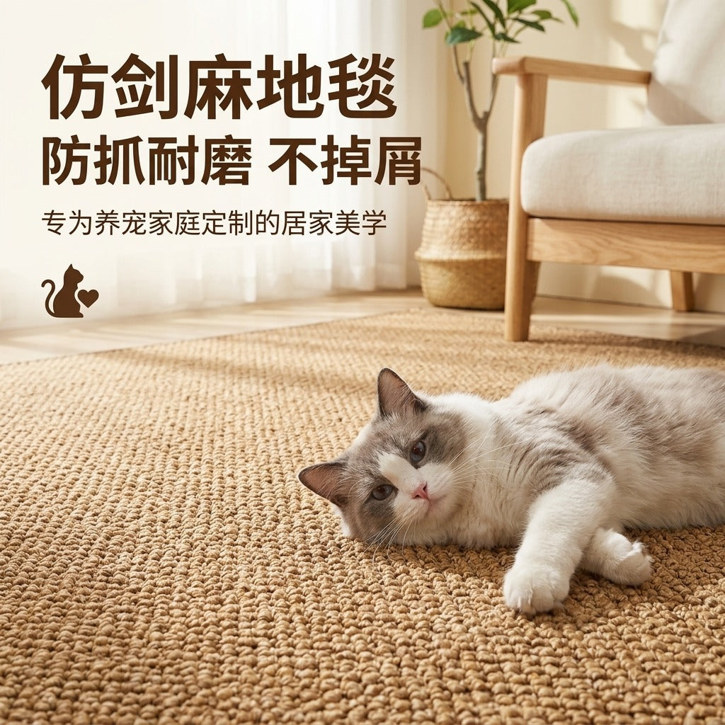 Sisal-like Cat Scratch Mat, Non-shedding, Stain-Resistant, Japanese Style Area Rug for Living Room, Bedroom, Balcony