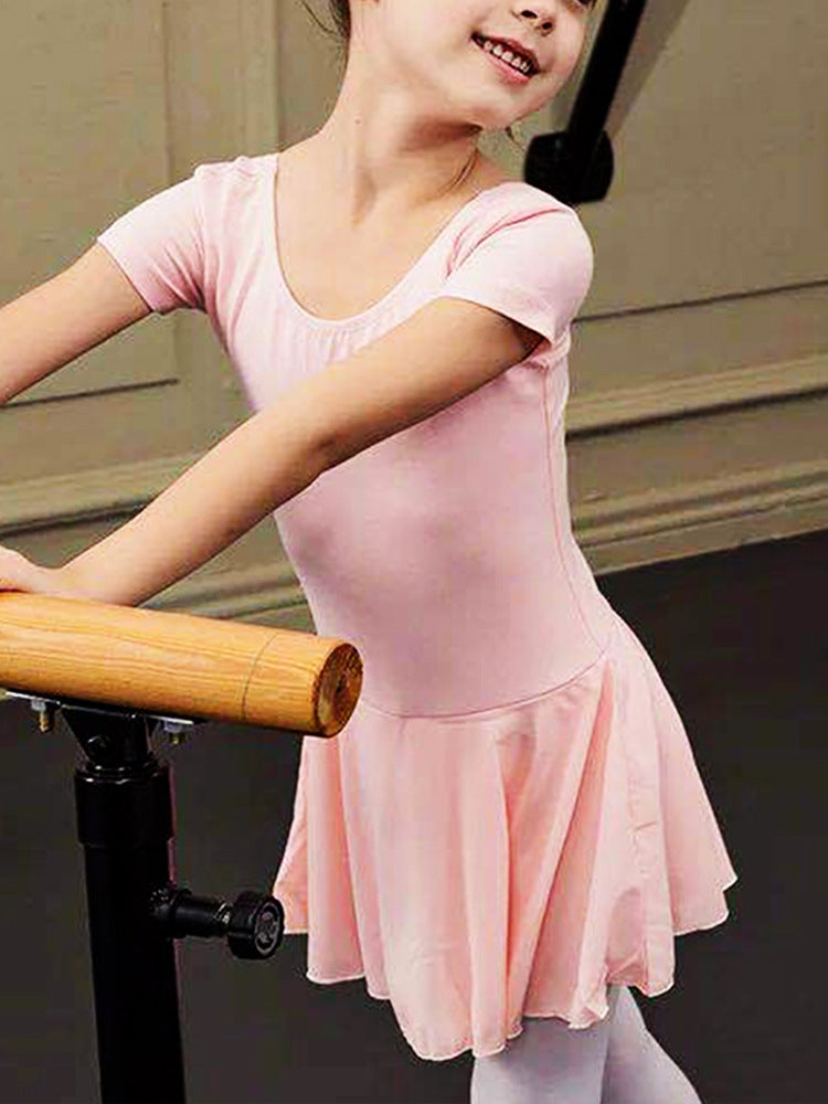 Girls' Short Sleeve Ballet Leotard with Chiffon Skirt for Dance Practice & Exams