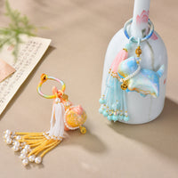 Handmade Lacquer Maneki-Neko Beaded Tassel Bag Charm Keychain for Cheongsam