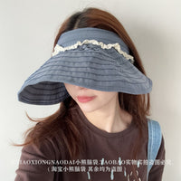 Japanese Style Lightweight 14cm Wide Brim Sun Visor Hat for Women, Casual UV Protection Topless Headband Sun Hat