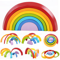 Wooden Arch Rainbow Stacking Blocks for Kids, Educational Creative Toy