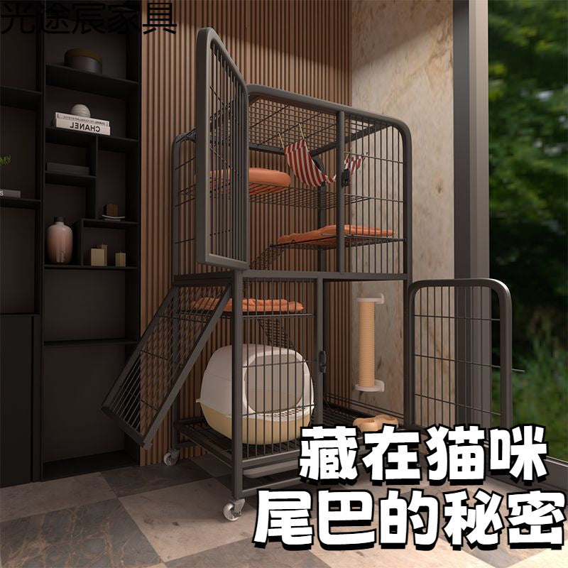 Indoor Multi-Level Cat Cage with Litter Box and Accessories for Small Spaces