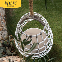 Outdoor Rattan Woven Hanging Basket Swing Chair and Round Daybed Set for Patio Garden