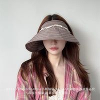 Japanese Style Lightweight 14cm Wide Brim Sun Visor Hat for Women, Casual UV Protection Topless Headband Sun Hat