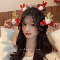 Christmas Velvet Bow Hair Clip with Antlers and Stockings
