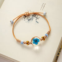 Ceramic Peach Blossom Narcissus Dried Flower Glass Ball Bracelet for Women