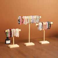 Wooden Jewelry Display Stand for Necklaces, Bracelets, Earrings, and Keychains - Countertop Organizer with Hooks
