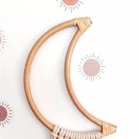 Nordic Rattan Moon Hair Clip Holder Wall Hanging Organizer for Headbands and Accessories, Kids Room Decor