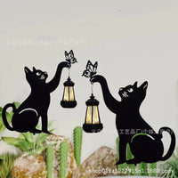 Outdoor Solar Powered Animal Silhouette Garden Stake Lights - Waterproof Iron Art Cat and Dog Lawn Ornaments for Patio Decor
