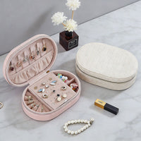 Portable Oval Jewelry Box with Zipper, PU Leather, Multi-layer Storage for Necklaces, Rings, Earrings
