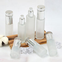 Frosted Glass Lotion Pump Bottles for Travel, Cosmetic Essence and Serum Dispenser